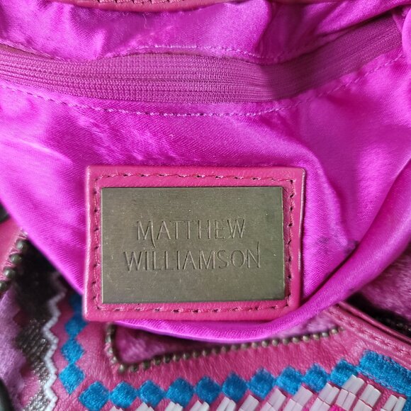 MATTHEW WILLIAMSON Pink Vibrant Round Drawstring Velvet Shoulder Bag - Picture 9 of 14